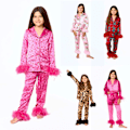 Miniatyrbillede 4 af 5: 7-13 år Småbørn Pige Pyjamas Julepyjamas til Småbørn Piger Små Børn Langærmet Nattøj Knap Satin Pyjamassæt Snowflake 10T