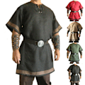 Miniatyrbild 2 av 5: Retro herrkläder medeltida renässans pirat viking kostym topp Khaki L