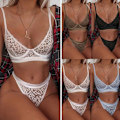Miniatyrbild 2 av 3: Erotisk spetsunderklädesset för kvinnor, push-up bh och string, sexig white M