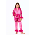 Miniatyrbillede 1 af 5: 7-13 år Småbørn Pige Pyjamas Julepyjamas til Småbørn Piger Små Børn Langærmet Nattøj Knap Satin Pyjamassæt Rose Red 10T