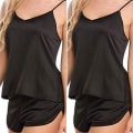 Miniatyrbild 1 av 5: Sommarpyjamas Set för Kvinnor - Nattkläder, Väst & Shorts, Loungewear, PJs black M