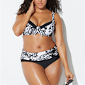 Miniatyrbild 1 av 3: Plus Size Randig Halter Hög Midja Bikini Set Strandkläder black&white 3XL