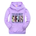Miniatyrbillede 1 af 5: Børnepiger Taylor Swiftie Print Hættetrøje Sweatshirt Julegave Casual Pullover Toppe Purple 140cm