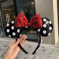 Miniatyrbillede 2 af 5: Minnie Mouse Ører Hårbøjle Paillet Øre Rød Sløjfe Polka Dot Hårbånd Udklædning