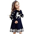 Miniatyrbild 1 av 5: Barnflickor Julälg Tryckt Långärmad Prinsessklänning Vinter navy bule 100cm
