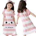 Miniatyrbillede 1 af 3: Pigenatkjole Småbørn Sommer Pyjamas Nattøj Kortærmet Print Pyjamas Sovetøj 3-10 År #7 7-8Years