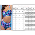 Miniatyrbild 4 av 4: Plus Size Dam Bikinisätt med Blommönster, Hög Midja, Strandkläder blue 2XL