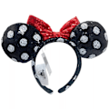 Miniatyrbillede 1 af 5: Minnie Mouse Ører Hårbøjle Paillet Øre Rød Sløjfe Polka Dot Hårbånd Udklædning