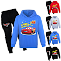 Miniatyrbild 2 av 3: Barn Pojkars Biltryckad Träningsoverall Hoodie Topp + Byxor Set Superhjälte black 130cm