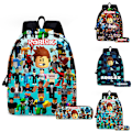 Miniatyrbilde 3 av 5: 2 stk./sett Roblox 3D-printet barneryggsekk jenter gutter student skolesekk reise ryggsekk penalsett C