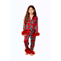 Miniatyrbillede 1 af 5: 7-13 år Småbørn Pige Pyjamas Julepyjamas til Småbørn Piger Små Børn Langærmet Nattøj Knap Satin Pyjamassæt Red 10T