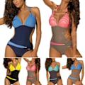 Miniatyrbillede 1 af 2: Dame Komfortabel Bandage Udskåret Bikini Push Up Badedragtsæt Strand pink&grey M