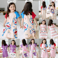 Miniatyrbillede 2 af 3: Pigenatkjole Småbørn Sommer Pyjamas Nattøj Kortærmet Print Pyjamas Sovetøj 3-10 År #1 3-4Years