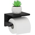 Toiletpapirholder med hylde, sort, vægmonteret, selvklæbende, rustfrit stål