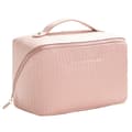 Sminkväska i PU-läder, rosa, rese-sminkorganisatör, hållbar, vikbar design