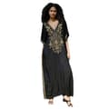 Kaftan med blomsterbroderi, boheme strandkjole, bikini-overtræk, lang strandkaftan til kvinder black
