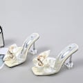 Miniatyrbilde 4 av 5: Transparenta Dameslippers Sommer Mote Rosa Sløyfe Designer Sandaler Transparenta Hæler Beige Beige 42
