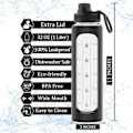 Pikkukuva 2 / 5: 946 ml lasipullo aikatarkistusmuistutuksella, 1 litran lasipullo, BPA-vapaa, (musta suojus) Black