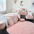 Miniatyrbilde 2 av 5: Rosa rundt teppe for soverom, lodden sirkulær matte, pelsteppe, lurvete sirkulær matte (160cm) 160*160cm