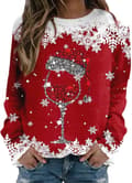 Juletrøje til Kvinder Grim Vinter Julekostume Juletrøje Elegant Basic Juletrøje Bluser Langærmet Rundhals Juletrøje 01 Red XL