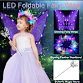 Miniatyrbilde 4 av 8: Glitterende fevinger for voksne, LED-hårbøyler og tryllestaver for karneval og temafester, libelle lilla Trollslända lila Parent