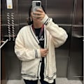 Miniatyrbillede 4 af 5: Taylor Swift Star Folklore Cardigan Stjerne Broderet Oversize Strikket Knaplukket Sweater Beige S