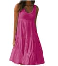 Sommarklänning dam lös passform volang mini strand casual semester Rose red XL