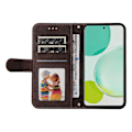 Pikkukuva 2 / 5: Kohokuvioitu nahkainen lompakkokotelo jalustalla Huawei Nova 11i / Maimang 20 / Enjoy 60 Pro -puhelimelle Brown