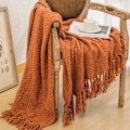 Miniatyrbilde 4 av 5: Teksturert Strikket Pledd med Frynser - Mykt, Koselig Pledd for Sofa, Seng, Stue - 50\" x 65\" caramel