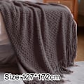 Miniatyrbillede 3 af 4: Akryl Strikket Tæppe, Let og Blødt Hyggeligt Dekorativt Vævet Tæppe med Frynser til Rejser, Sofa, Seng, Sofa, 51x67 Tommer soot