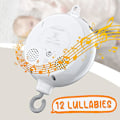 Miniatyrbillede 2 af 5: Sengeuro Motor Baby Musikboks Spinner med 3 tilstande Justerbar lydstyrke 12 vuggeviser Automatisk slukning efter 30 minutter [dB} White
