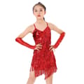 Latindanskjole for barn, jenter, sexy paljettfrynser rød red XL