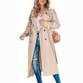 Miniatyrbilde 1 av 5: Dame Dobbelspent Lang Trenchcoat, Vindtett Klassisk Tynn Jakke KHAKI KHAKI KHAKI L