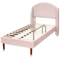Miniatyrbild 4 av 5: Polstermadrass 90×200 cm enkelsäng med ribbotten - Huvudgavel - Sammetstyg - Rosa Rosa