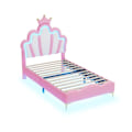 Miniatyrbild 5 av 6: Lit barn Lit flicka 90x200cm - Prinsessäng i kronform - LED - Sängram i konstläder - Bäddbotten med ribbor - Rosa Rosa