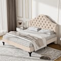 Miniatyrbild 2 av 6: Säng vuxen - Sammet - 140x190 cm - Justerbar sänggavel - Flexibelt ramverk - Beige Beige