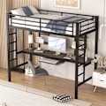 Miniatyrbild 1 av 6: Ljus mezzanine - Svart - 90 x 200 cm - Inbyggt skrivbord - 2 hyllor - Robust metall Svart