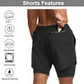 Miniatyrbillede 1 af 5: 1 stk. 2-i-1 Træningsløbeshorts til mænd, Sort, XL