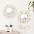 Miniatyrbillede 1 af 5: 2 stk. Macrame Væghængt Dekorativt Spejl med Vævede Blade Boho Frynser Rundt Spejl til Soveværelse Stue Børnehave Hjemmeindretning (Style-08)
