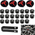 Miniatyrbilde 1 av 5: 4 stk. Aero Hjulkapselsett, Model 3 Hjulkapselmutterdeksler, Hjulkapselsett med Tesla-logo, Mutterdeksler for Tesla Model 3 Model Y (Rød)