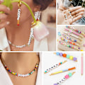 Miniatyrbilde 5 av 7: 1820 stk. bokstavperler, 28 stiler alfabetperler fargerike smiley-perler hjerteperler for armbånd- og smykkelaging Whtie