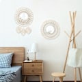 Miniatyrbillede 2 af 5: 2 stk. Macrame Væghængt Dekorativt Spejl med Vævede Blade Boho Frynser Rundt Spejl til Soveværelse Stue Børnehave Hjemmeindretning (Style-08)