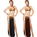 Pikkukuva 2 / 4: Seksikäs Prinsessa Leia Orjatar Neiti Manners Asu Karnevaali Cosplay Prinsessa Leia Orjatar Asu Mekko Kultainen Rintaliivit Ja Kaulakoru Ruskea Brown XXL