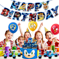 Miniatyrbild 6 av 6: Sonic Födelsedagstema Party Dekoration Tecknad Dragflagga Insats Ballong Set D