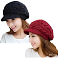 Miniatyrbillede 1 af 5: Slids 2-pak A-sort og bordeaux dame vinter varm strikket hat slouchy hat med skygge