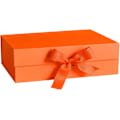 Miniatyrbillede 1 af 5: Hvide Magnetiske Gaveæsker med Låg, 265x190x80 mm Store Gaveæsker til Gaver, Luksuriøs Robust Foldbar Pap med Bånd, Magnetisk Lukning ( Orange
