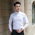 Miniatyrbilde 1 av 7: Langermet hvit skjorte for menn, koreansk stil, slim-fit, profesjonell skjorte, businessdress, arbeidsklær, bryllupskjole, hvit, for vår og høst White XL