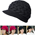 Miniatyrbillede 4 af 5: Slids 2-pak A-sort og bordeaux dame vinter varm strikket hat slouchy hat med skygge