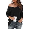 Miniatyrbillede 1 af 5: 2023 Dame off-shoulder sweater med V-hals, løse flagermusærmer, langærmet strikket sweater