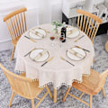 Miniatyrbillede 6 af 7: Beige rund dug 150 cm vaskbar linned bomuldsdug krølfrit KLB